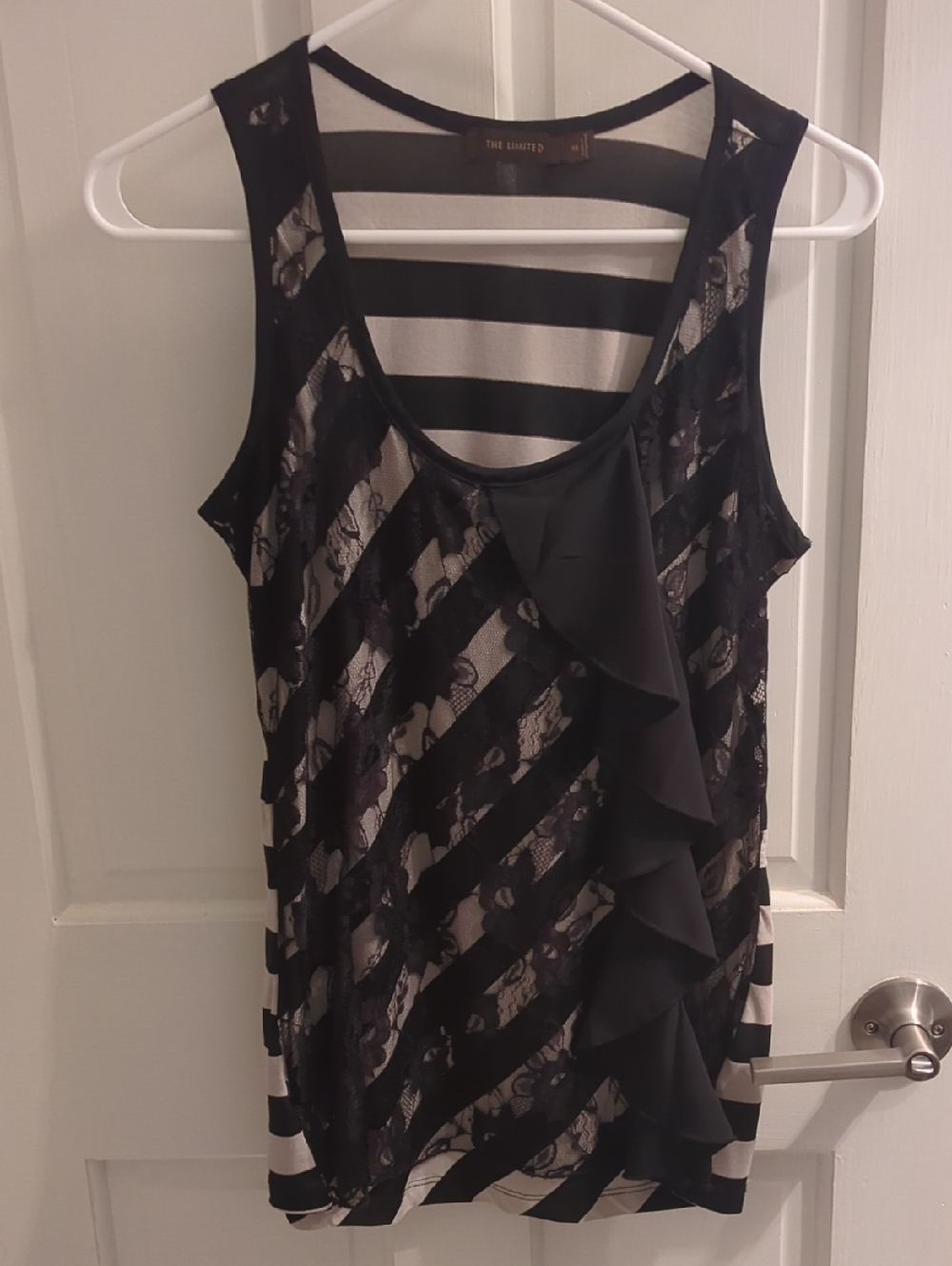 The Limited Black Lace-Overlay Ruffle Tank
